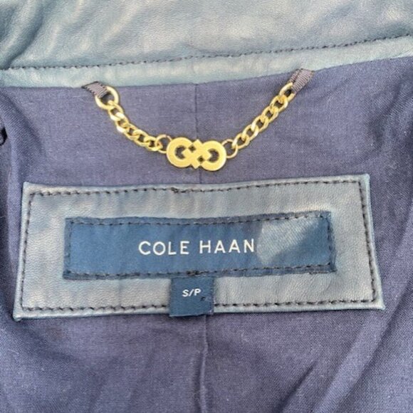 COLE HAAN 100% Leather Indigo Blue Moto Jacket Coat Small - Picture 9 of 12